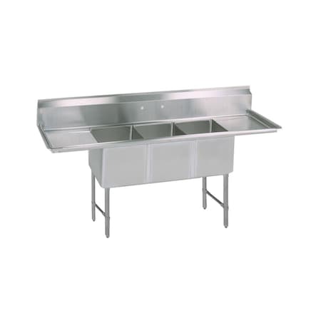 Bk Resources Three Compartment Sink 16 Gauge 16 in x 20 in, 3, 2, Free Standing, Stainless Steel BKS6-3-1620-14-24TS